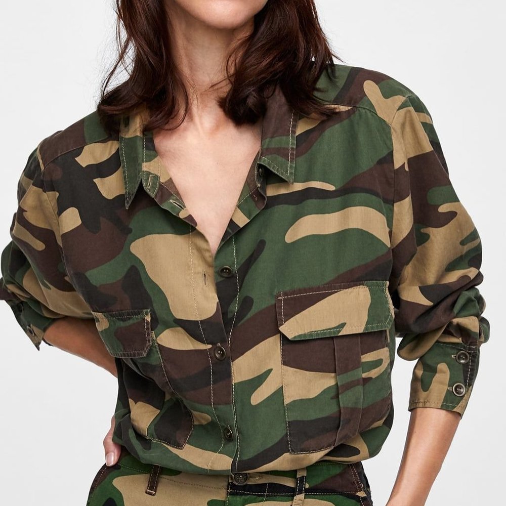 Zara Camo Button Down Shirt
